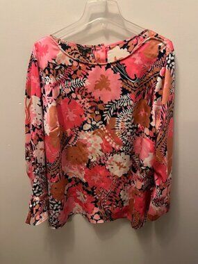 Women's Talbots Blouse, Long Sleeve Size 2X, Pink Floral, Back Buttons, Ex Con!